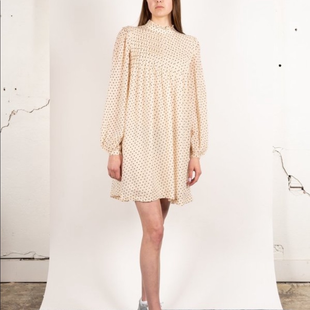 GANNI Elm Polka Dot Georgette Dress EU 36